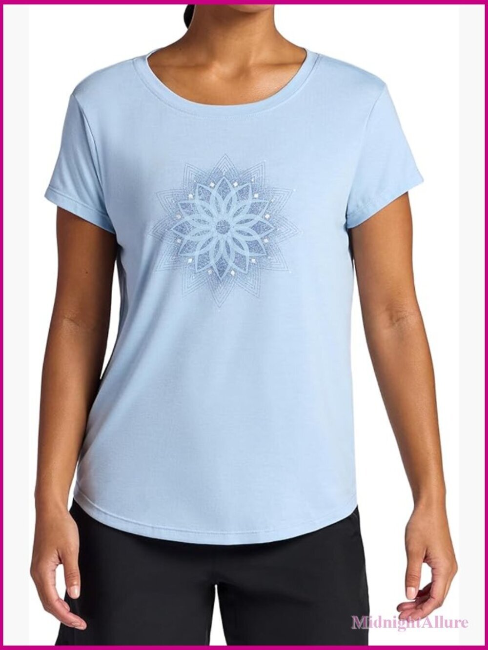 Relaxed Fit Yoga Tee with Curved Hem, Stretch Lightweight, Graphic Crewneck